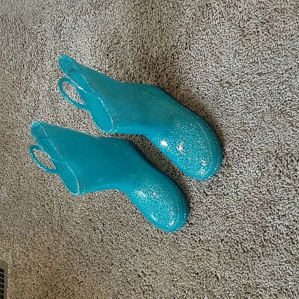 Aqua blue glitter rain boots
